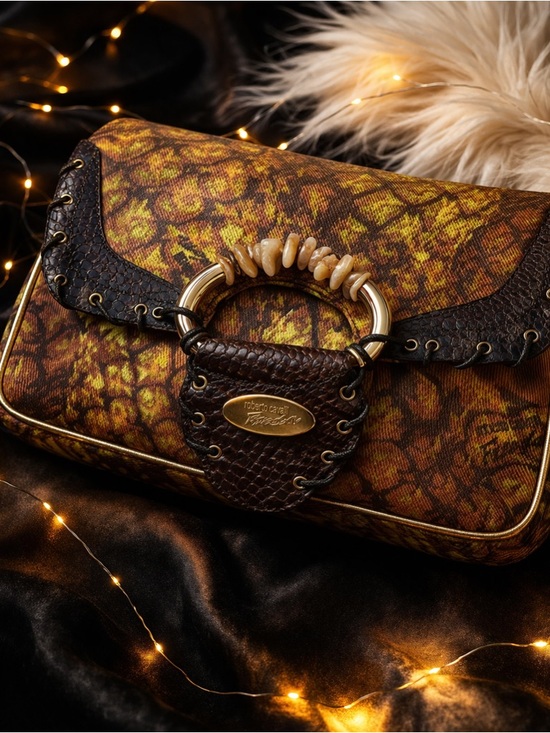 Roberto Cavalli Handbags - Roberto Cavalli Snakeskin Trim Canvas Shoulder Bag Y2K Statement